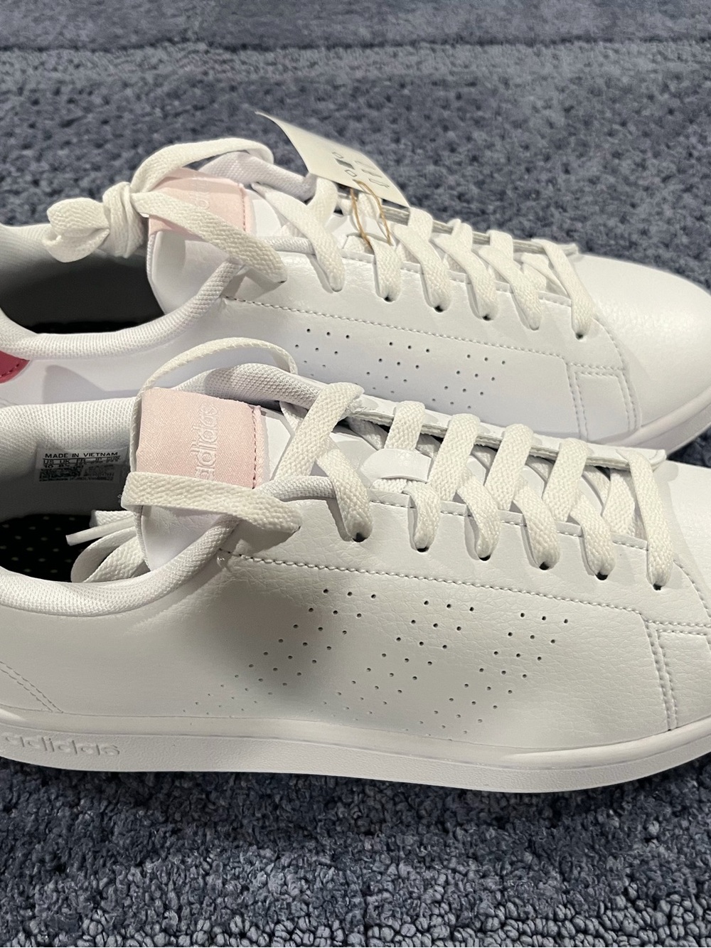 adidas Advantage White Sneakers with Pale Pink Tongue and Heel Tab